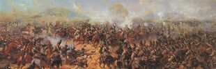 Атака французской кавалерии на батарею Раевского во время Бородинского сражения