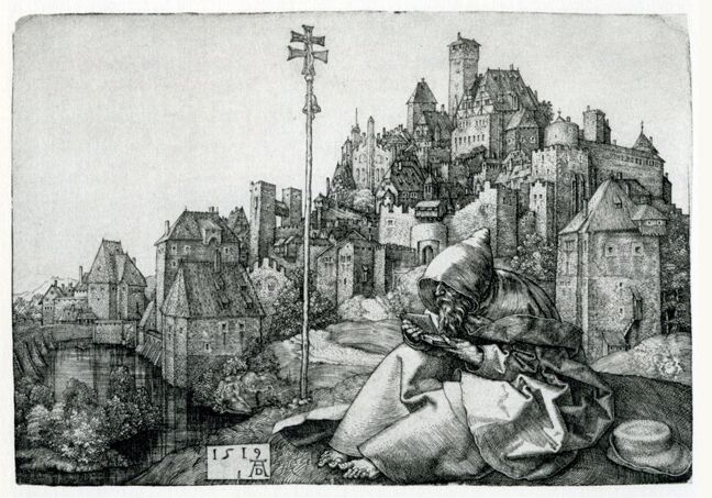 Альбрехт Дюрер. Святой Антоний на фоне города. 1519 
