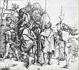 Альбрехт Дюрер. Пять ландскнехтов и восточный человек верхом на лошади (скипетар ?). 1495
