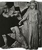 Метопа храма Зевса в Олимпии. Геракл, чистящий Авгиевы конюшни и Афина. Около 460 года до н. э. 