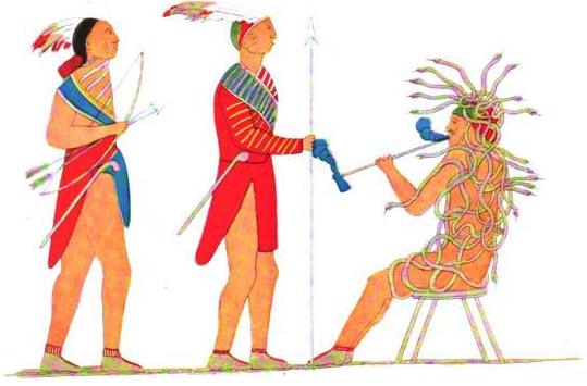 Ирокезы. Гайвата, Деганавида и Тадодахо. Рисунок художника ирокеза. 19 век 