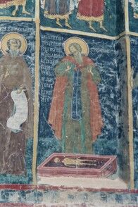 Преподобный Сисой Великий у могилы Александра Македонского. Фреска в монастыре Воронец