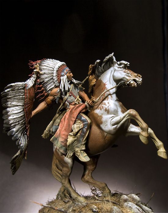Вождь индейцев лакота. Оловянная миниатюра. Скульптор Andrea Jula, художник Diego Ruina. 