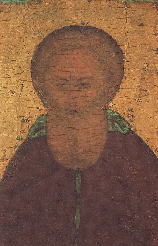 Лик Преподобного Сергия Радонежского с иконы из Успенского собора в городе Дмитрове. 