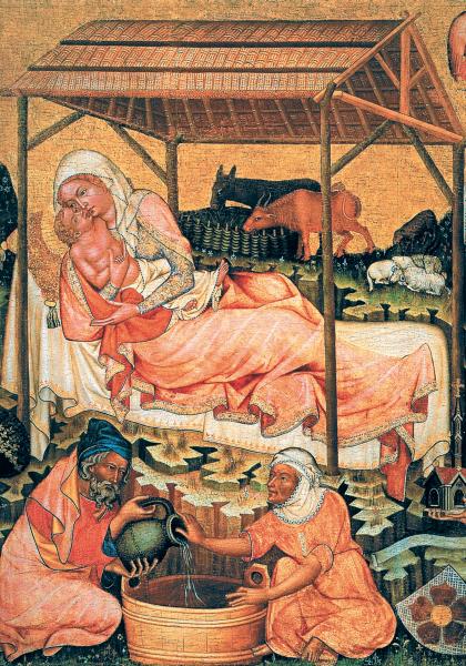 Рождество Христово. Мастер Вышебродского Алтаря. Около 1350. Прага, Народная галерея