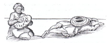 Два лапландских шамана - камлающий с бубном и впавший в транс. J. Scheffer. The History of Lapland. Oxford, 1674