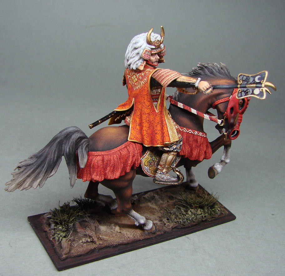 Такэда Сингэн на коне. Оловянная миниатюра. 