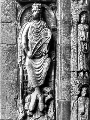 Царь Давид. Рельеф собора в Сантьяго-де-Компостела. Испания. Начало 12 века