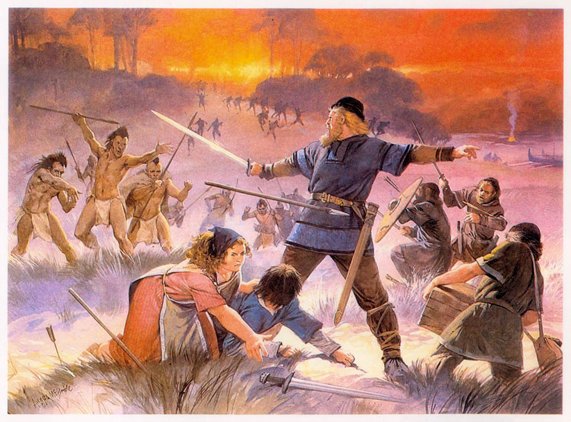 Сражение между викингами и "скрэлингами" - индейцами (Северная Америка, XI в.). 