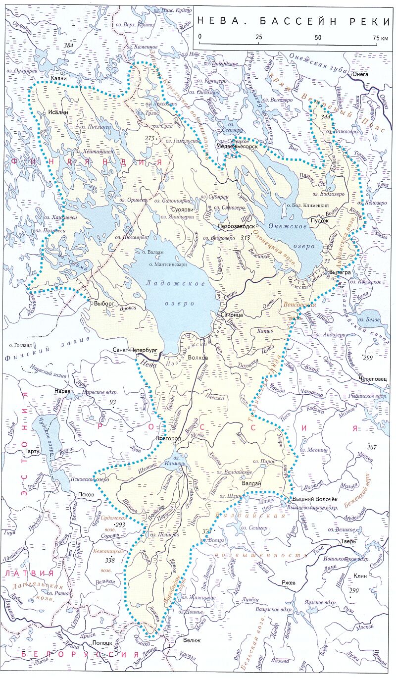 Карта бассейна реки Невы.