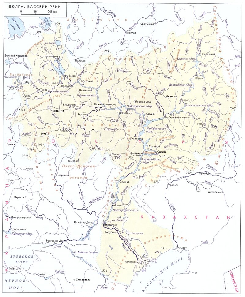 Карта бассейна реки Волга
