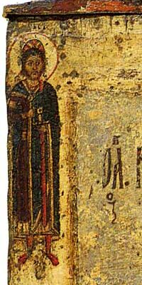 Saint Boris and Gleb. Marginal details of Saint Nicolas icon from Smolenskiy Cathedral of Novodevichiy monastery in Moscow. Early XIII century.