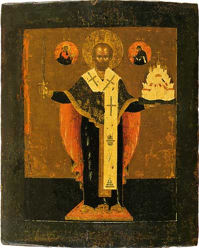 Nikola Mozhayskiy (Saint Nicholas of Mozhaisk). Palekh icon. XVII century. The State Museum of Palekh Art 