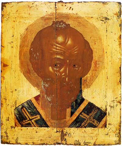 Nikola (Saint Nicolas). Palekh icon. Second half of the XVIII century. The State Museum of Palekh Art 