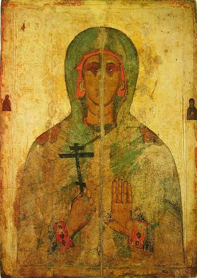 The Martyr Juliana. Pskov icon. Late XIV—early XV centuries. Pskov State United Historical, Architectural and Fine Arts Museum-Reserve