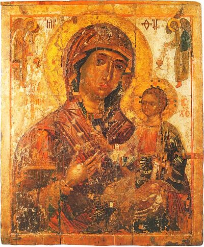 The Virgin Hodegetria. Pskov icon. Early XIV century. Pskov State United Historical, Architectural and Fine Arts Museum-Reserve