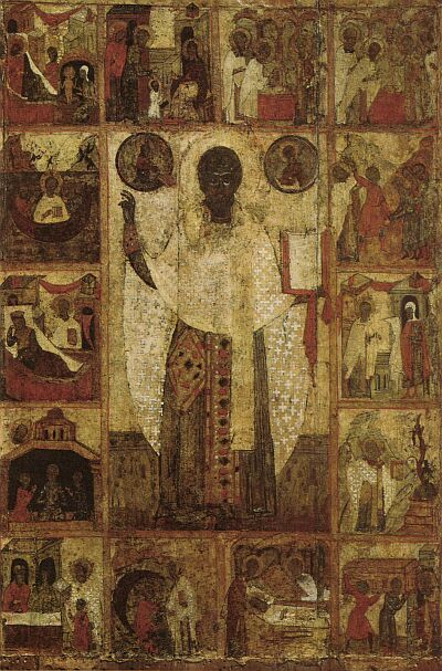 Nikola Zarayskiy. The icon of Saint Nicolas of Zaraysk with 14 scenes of his life from Assumption Cathedral of the Ryazan Kremlin. XIV century. Ryazan Historical and Architectural Museum-Reserve