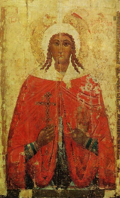 Paraskeva Pyatnitsa (Great Martyr Paraskevi). XV century. In the XVIII century the icon was taken from Assumption Cathedral to the Archangel Cathedral of the Ryazan Kremlin. Tashkent, Uzbekistan State Art Museum.