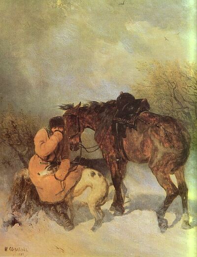 Nikolai Egorovich Sverchkov. The Hunter Loosed the Way in the Snowstorm. 1875