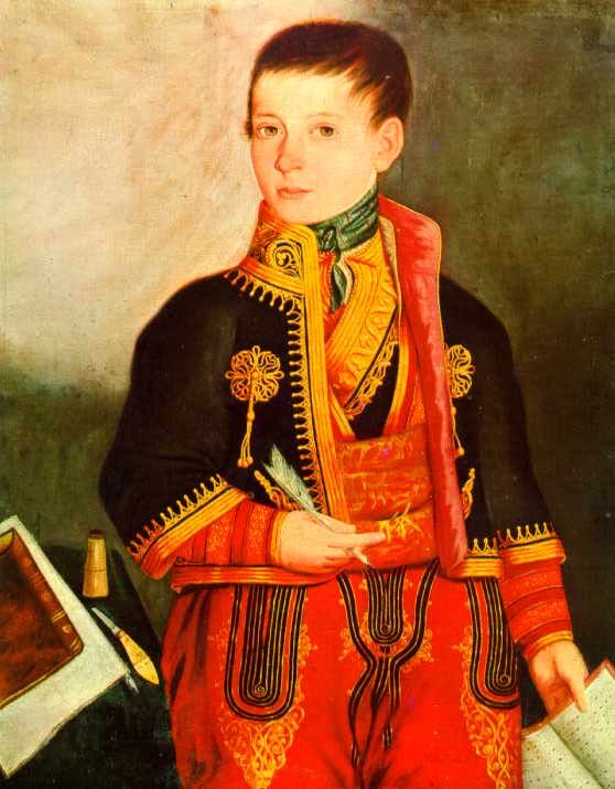 Uros Knezevic. Portrait of a Boy with a feather.