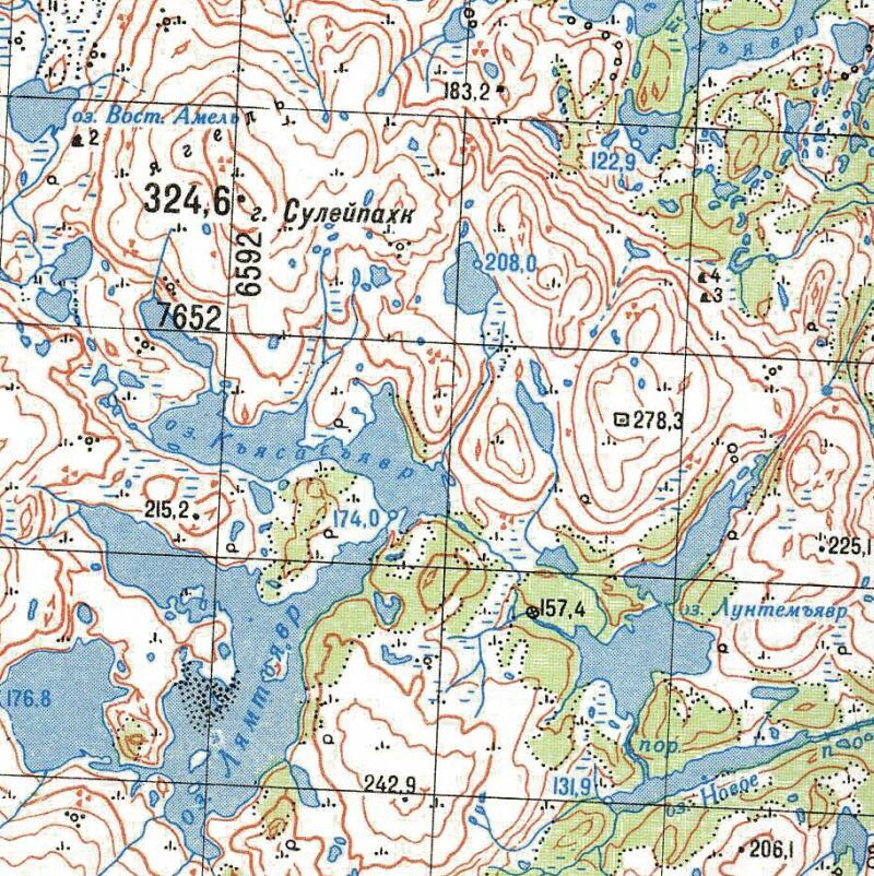 Kjasasjavr lake on 1 : 100 000 map 