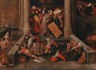 Атрибутируется Питеру Брейгелю Старшему. Изгнание торгующих из храма. Масло и темпера на деревянной панели. Около 1569 года. Копенгаген, Государственный музей искусств. 