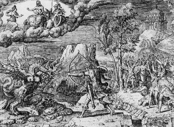 Ετιέν Ντελοναί (1518/19–1583). Ο Απόλλωνας σκοτώνει τον Πύθωνα. Βαρσοβία. Λαογραφικό Μουσείο 
